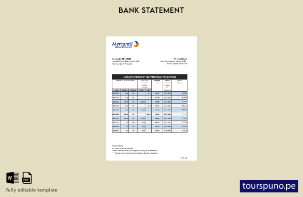 listo para imprimir plantilla de excel de extracto bancario de Venezuela Mercant